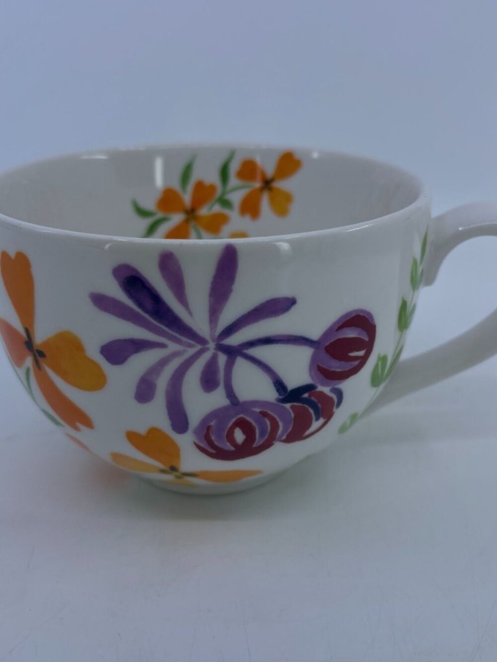 vintage anthropologie biscuit large floral and bird ceramic coffee mug